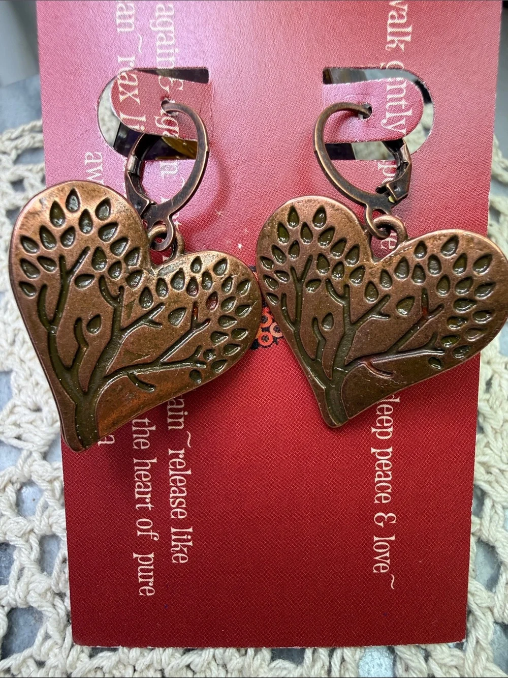 Heart Tree Dangle Earrings in Rose Gold Tone